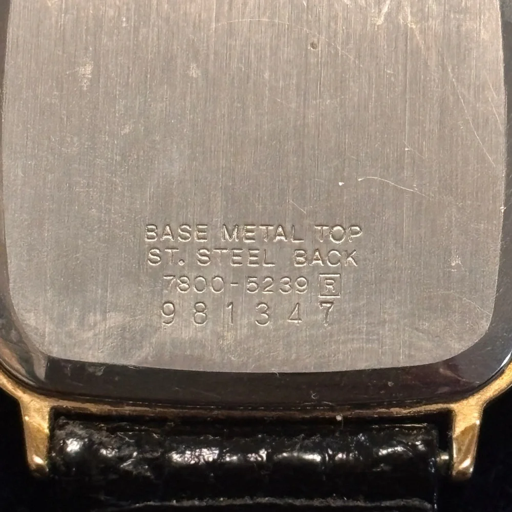 Seiko Quartz Square Gold Dress Wristwatch with Black Leather Strap